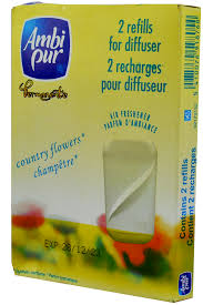Ambi Pur diffuser refill box in yellow packaging, showing two refills for a diffuser.