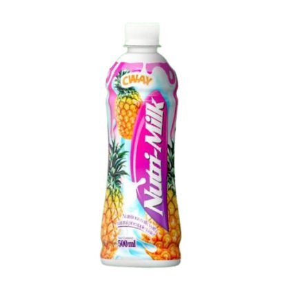 500ml pineapple-flavored juice drink bottle with a pink label and pineapple graphics