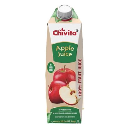 Chivita 100% Apple Juice carton with red apples on the front and a No Added Sugar badge