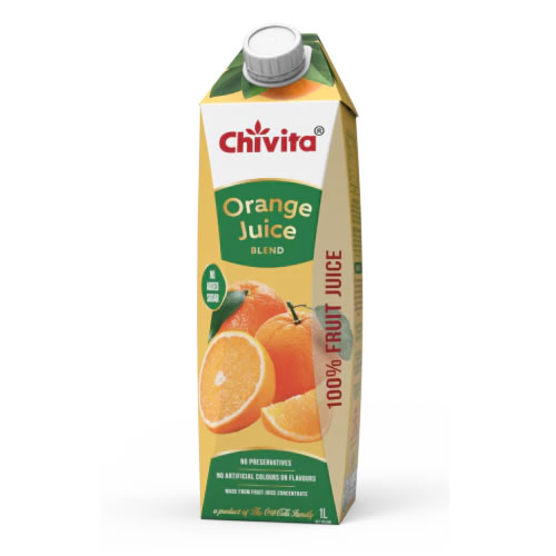 Chivita 100 Real Fruit Juice Orange 1L - Imavug Chivita orange juice carton (1L) with orange slice imagery and 100% fruit juice label on the side cap top.