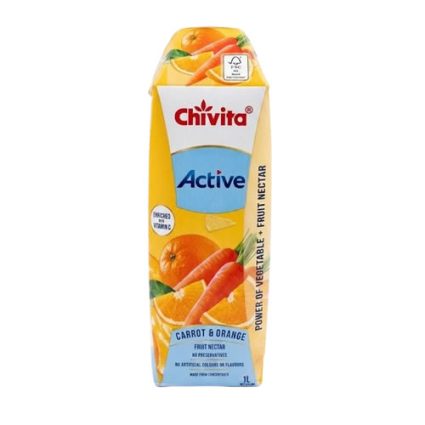 Chivita Active carrot and orange fruit nectar carton with orange and carrot imagery and brand logo