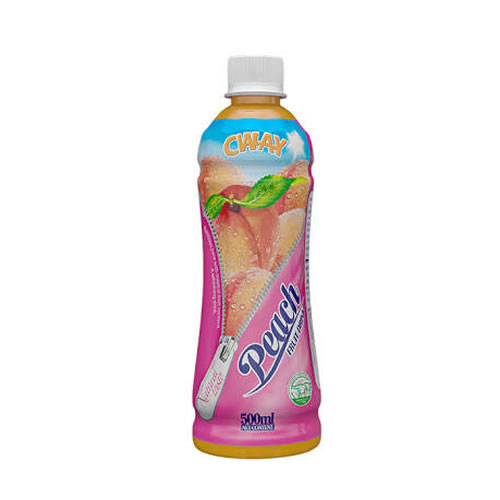 Cway Peach Fruit Drink 500ml - Imavug 500 ml bottle of CWAY peach-flavored drink with a pink label and a peach image on the front.