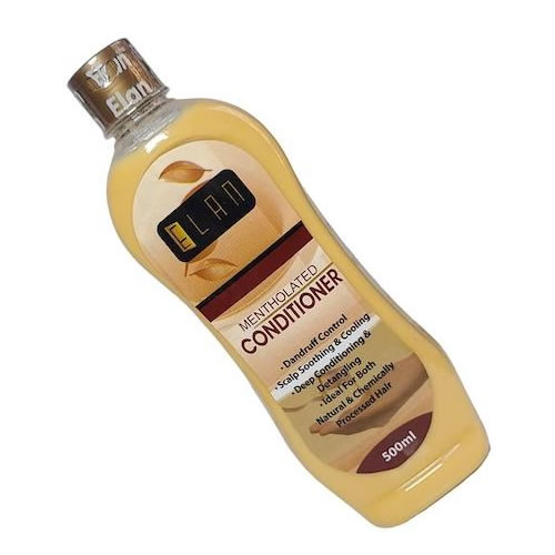 Yellow plastic bottle of mentholated conditioner, tilted at an angle, with the label 'Mentholated Conditioner' visible.