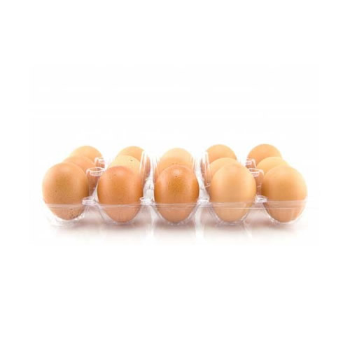 Fresh Big Eggs - Imavug Twelve brown eggs arranged in a clear plastic egg carton on a white background.