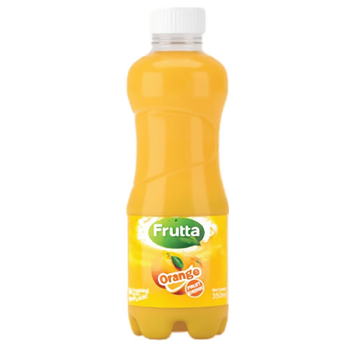 Frutta Orange Fruit Drink 350ml PET Bottle - Imavug Orange juice bottle with white cap and Frutta label against a white background, 350 ml likely size