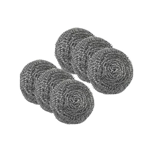 Heavy Duty Iron Sponge Pack of 6 - Imavug Five gray steel-wool scrubber pads arranged in a row for cleaning tasks.