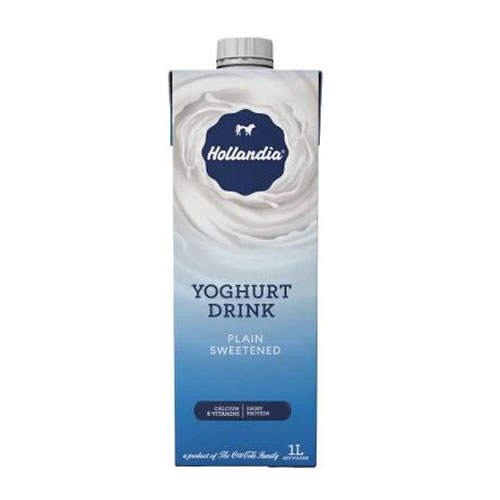 Hollandia Yoghurt Drink Plain Sweetened 1L - Imavug 1L carton of Hollanda Yoghurt Drink, plain sweetened, with blue‑white gradient and cap on top