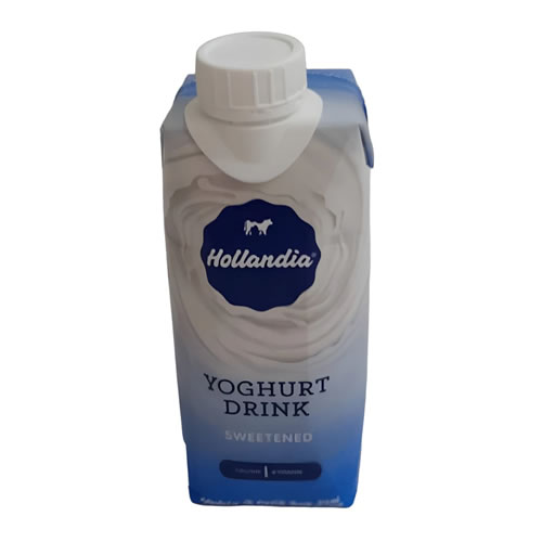 Hollandia Yoghurt Drink Plain Sweetened 315ml - Imavug Blue carton of Hollanda yogurt drink, sweetened, with white screw cap logo visible on front