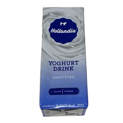 Carton of Hollandia yoghurt drink, sweetened, with a blue-to-white gradient and the Hollandia logo at the top.