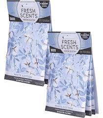 Two light-blue packages of Fresh Scents White Cotton scented dryer sheets (fabric softener sheets)