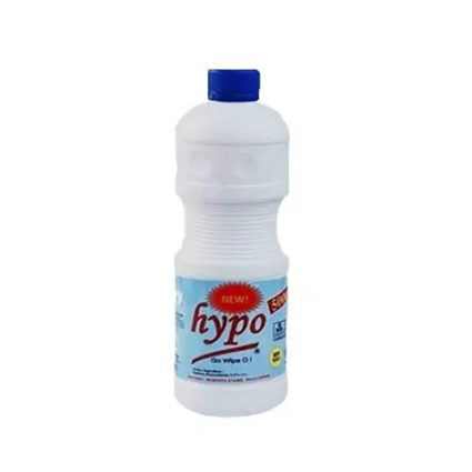 White plastic bottle of Hypo cleaning solution with a blue cap and blue label.