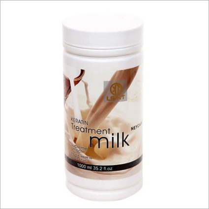 Bottle of Keratin Treatment Milk with 'LSK' label and white cap, 1000 ml (35.2 fl oz)
