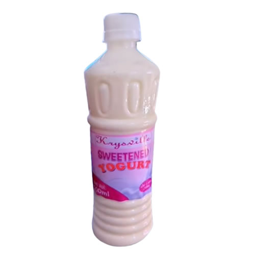 Krysville Sweetened Yogurt - Imavug Plastic bottle of sweetened yogurt drink with a white cap and pink label on a white background.
