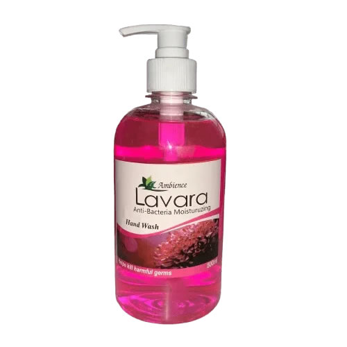 Lavara Anti-Bacterial Moisturizing Hand Wash 500ml - Imavug Pink liquid hand wash in a clear bottle with pump; label reads Lavara Ambience Anti-Bacteria Moisturizing Hand Wash.