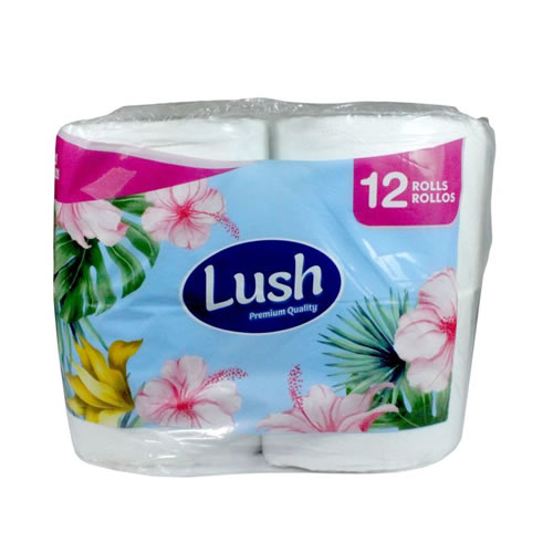 Lushe Toilet Tissue - Imavug Pack of 12 Lush toilet paper rolls with a blue floral packaging.