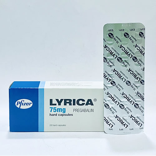 Lyrica 75mg Capsules Pregabalin Per Blister Card - Imavug Pfizer LYRICA 75 mg pregabalin hard capsules box with a blister pack beside it (28 capsules).