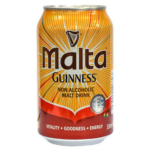 Malta Guinness Classic Malt Drink 33cl Can - Imavug Malta Guinness non-alcoholic malt drink can with orange and red design, showing the label 'Malta Guinness' and 'Non Alcoholic Malt Drink'