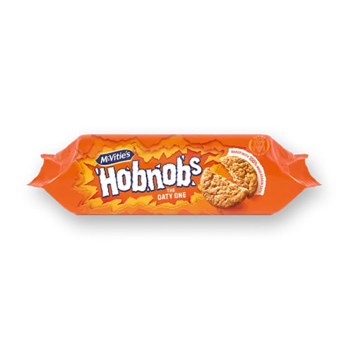 McVities Hobnobs Biscuits 78g - Imavug Orange packaging for McVitie's Hobnobs 'The Oaty One' with a cookie image on the wrapper.