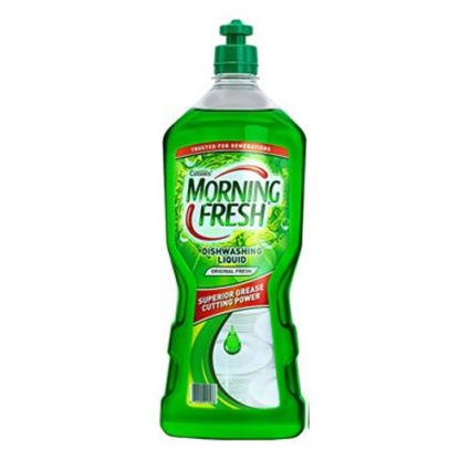Morning Fresh dishwashing liquid bottle in a bright green bottle with a green cap (original pine scent).