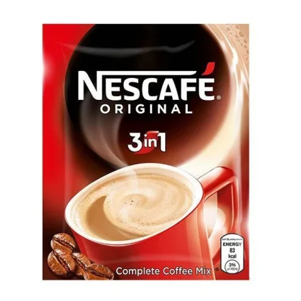 NESCAFÉ Original 3-in-1 Complete Coffee Mix package with a cup of coffee image, red packaging and coffee beans
