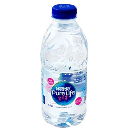 Plastic bottle of Nestlé Pure Life water with a blue screw cap.