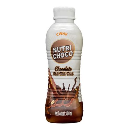 Nutri Choco chocolate milk drink in a white plastic bottle with a chocolate splash label and 400 ml capacity