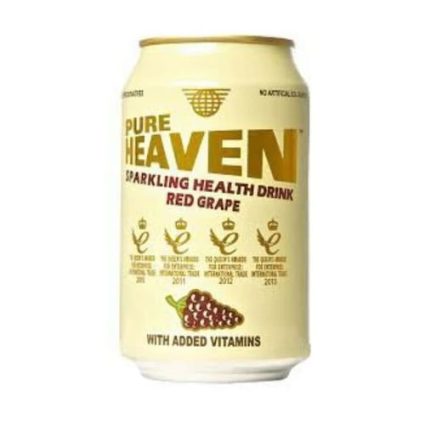 Can of Pure Heaven Sparkling Health Drink, red grape flavor, with added vitamins.
