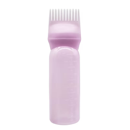 Root Comb Applicator Bottle - Hair Oil Dye Applicator - Imavug Pink plastic hair dye applicator bottle with a built-in comb-style applicator at the top.