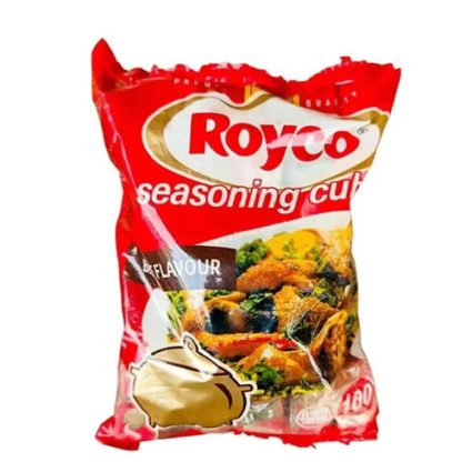 Red Royco seasoning bag featuring an image of a prepared dish on the front; packaging emphasizes seasoning mix for cooking