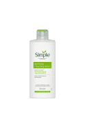 White bottle with a green-label, Simple brand skincare product.