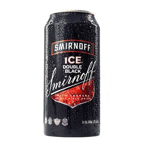 Smirnoff Ice Double Black 44cl Can - Imavug Can of Smirnoff Ice Double Black, black can with white and red logo and condensation droplets