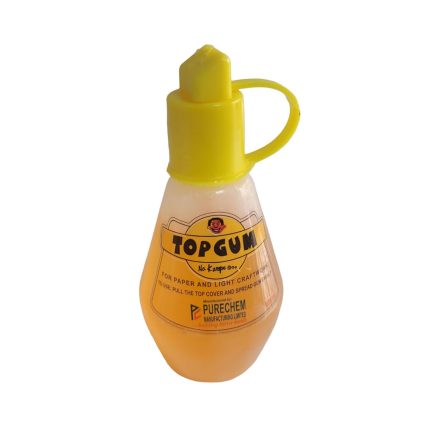 Orange Top Gum glue bottle with a bright yellow cap and looped handle.