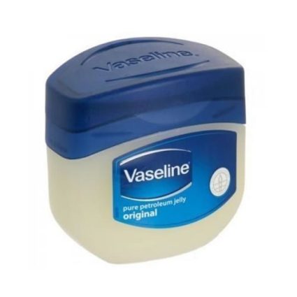 Small Vaseline petroleum jelly tub with a blue lid and Vaseline label on the front.