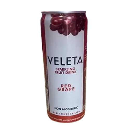 Veleta Sparkling Fruit Red Grape Drink 330ml Can - Imavug Veleta sparkling fruit drink can with red grape flavor on white label and grape graphic at the top (non-alcoholic)