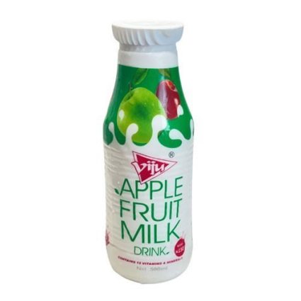 Bottle of Viju Apple Fruit Milk Drink with green splash label, 500 ml