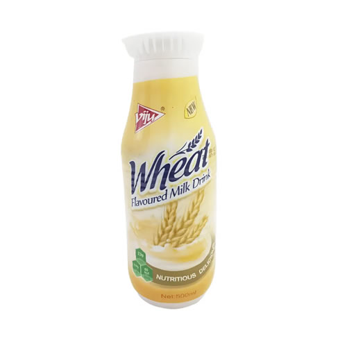Viju Wheat Flavoured Milk Drink - Imavug Plastic bottle of wheat-flavoured milk drink with a wheat stalk graphic on a yellow label.