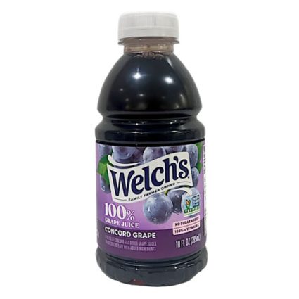 Welch's Concord Grape juice bottle, 100% grape juice, 10 fl oz (296 ml).