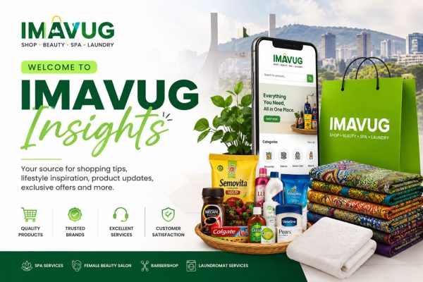 Banner promoting IMAVUG Insights for a shopping and lifestyle site with products, a green shopping bag, and a smartphone mockup showing the site.