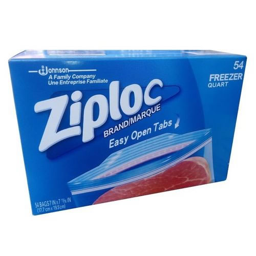 Ziploc Freezer Quart 54 Bags - Imavug Blue box of Ziploc Freezer Quart bags (54-count) with Easy Open Tabs, packaging showing the Ziploc logo and a bag illustration.