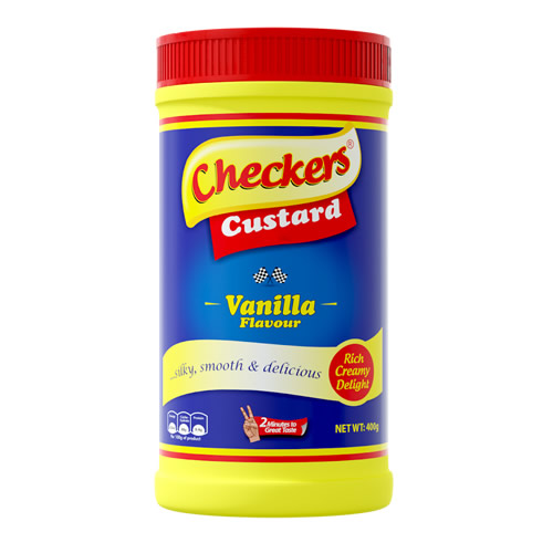 checkers custard vanilla 400g - Imavug Checkers Custard vanilla flavor tub, yellow lid and blue label