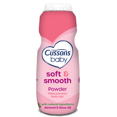 Pink Cussons Baby soft & smooth powder bottle with almond & rose oil.