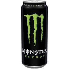 Can of Monster Energy drink with a black label and neon green claw logo.