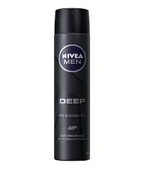 NIVEA MEN Deep antiperspirant spray for men in a black can with cap (48h protection).