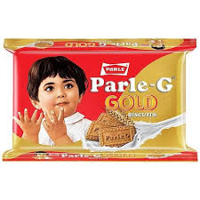 Parle-G Gold biscuit package with a young child and a biscuit image on the front, red and gold wrapper