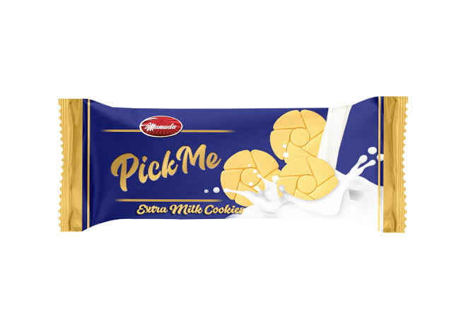 pick me milk cookies - Imavug Blue and gold package for Pick Me Extra Milk Cookies, showing cookies being poured with milk splash on the right side