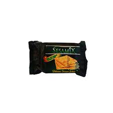 Small black package labeled Sesamix, a sesame cracker snack with an orange image on the front